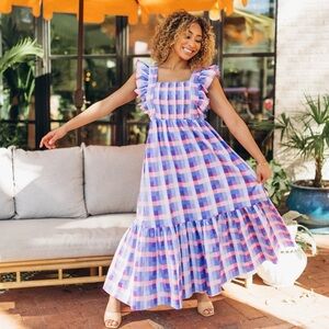 Buddy Love Checkered Maxi Dress in Blue and Pink